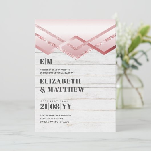 Glam Roze Goud DECO Trouw Uitnodiging Modern Chic (Staand voorkant)