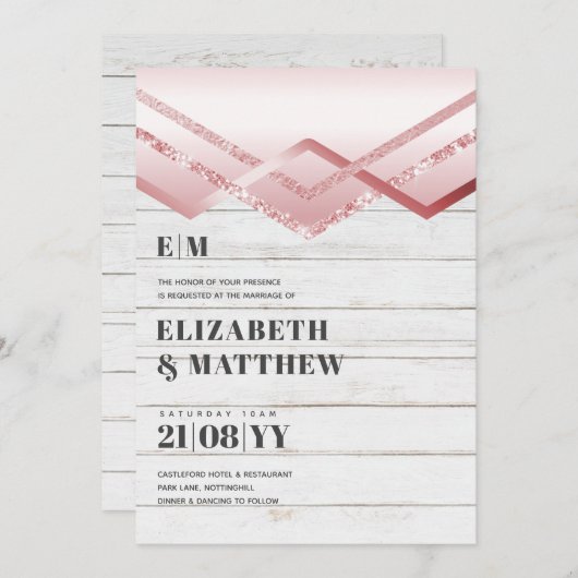 Glam Roze Goud DECO Trouw Uitnodiging Modern Chic (Voorkant / Achterkant)