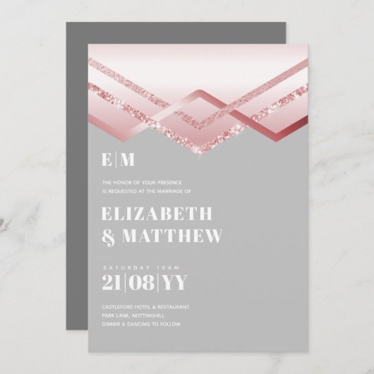 Glam Roze Goud DECO Trouw Uitnodiging Modern Chic (Voorkant / Achterkant)