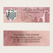 Glam Roze Goud Dikke Glitter Drips Oorbellen Logo Mini Visitekaartjes (Voorkant /achterkant)