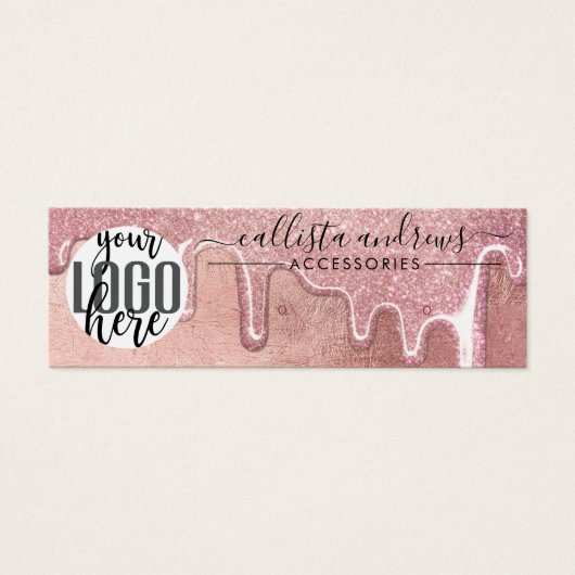 Glam Roze Goud Dikke Glitter Drips Oorbellen Logo Mini Visitekaartjes (Voorkant)