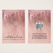 Glam Roze Goud Dikke Glitter Druppels Logo Oorbel Visitekaartje (Voorkant /achterkant)