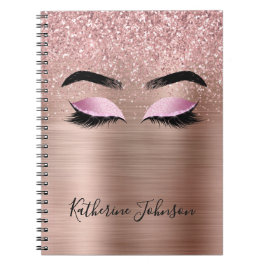 Glam Roze Goud Glitter Beauty Wimpers Monogram Notitieboek