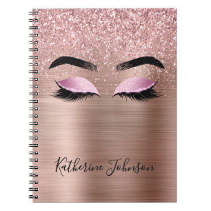 Glam Roze Goud Glitter Beauty Wimpers Monogram Notitieboek