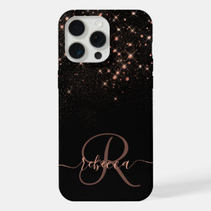 Glam Roze Goud Glitter Diamant Elegante Monogram iPhone 15 Pro Max Case