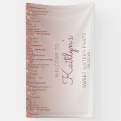 Glam Roze Goud Glitter Drip Sweet 16 Feest Banner (Verticaal)