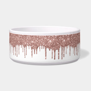 Glam Roze Goud Glitter Druppels Chic Huisdier Hond Voerbakje