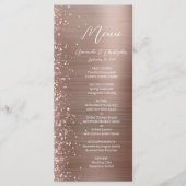 Glam Roze Goud Glitter Geborsteld Metaal Bruiloft Menu (Voorkant)