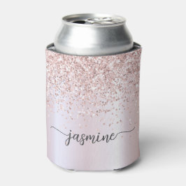 Glam Roze Goud Glitter Metaal Monogram Naam Script Blikjeskoeler