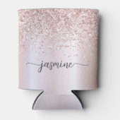 Glam Roze Goud Glitter Metaal Monogram Naam Script Blikjeskoeler (Voorkant)