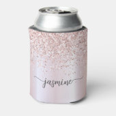 Glam Roze Goud Glitter Metaal Monogram Naam Script Blikjeskoeler (Blikje Achterkant)
