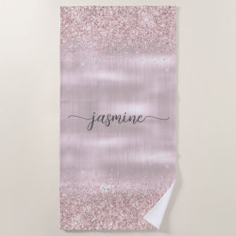 Glam Roze Goud Glitter Monogram Naam Meisjesachtig Strandlaken