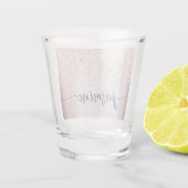 Glam Roze Goud Glitter Monogram Naam Script Shot Glas (Achterkant)