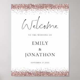 Glam Roze Goud Glitter Welkom op Huwelijk Poster