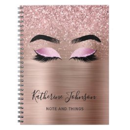 Glam Roze Goud Glitter Wimpers Beauty Monogram Notitieboek