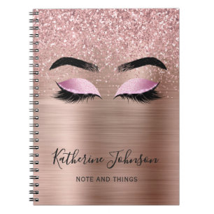 Glam Roze Goud Glitter Wimpers Beauty Monogram Notitieboek