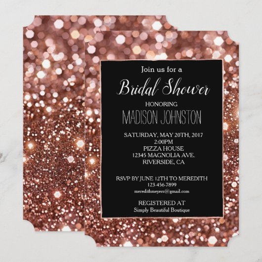 Glam Roze Goud Glitter Zwart  Kaart (Voorkant / Achterkant)