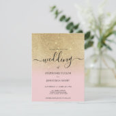 Glam roze goud glitter zwart script ombre bruiloft kaart (Staand voorkant)