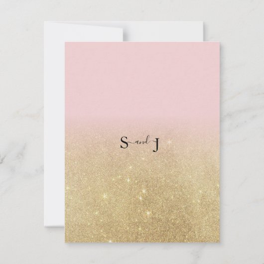 Glam roze goud glitter zwart script ombre bruiloft kaart (Achterkant)