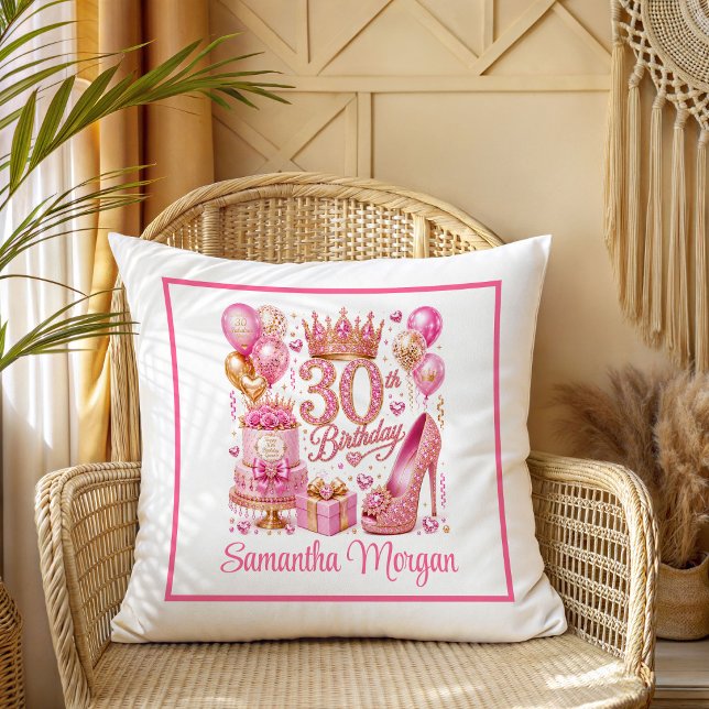 Glam Roze Goud Glitters 30e Verjaardag Kussen (Glam Pink Gold Glitter 30th Birthday Pillow

)