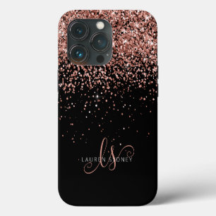Glam Roze Goud Glitters Elegante Monogram iPhone 13 Pro Hoesje