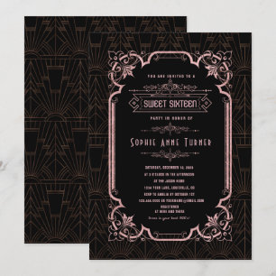 Glam Roze Goud Great Gatsby Sweet Sixteen Kaart