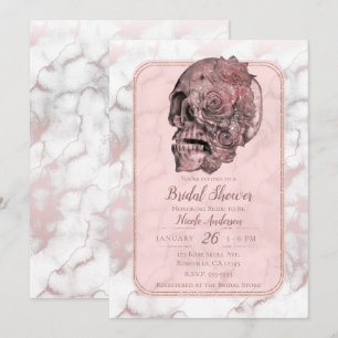Glam Roze Goud Roze Schedel Marmer Bruiloftsfeest Kaart