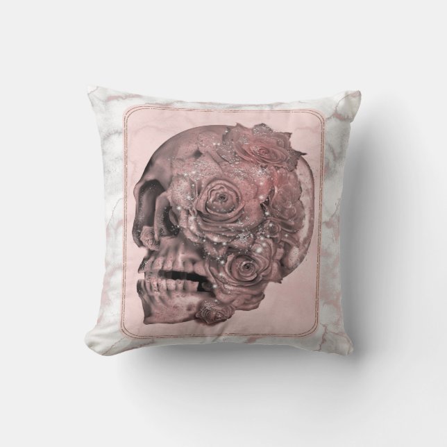Glam Roze Goud Roze Schedel Marmer Kussen (Voorkant)