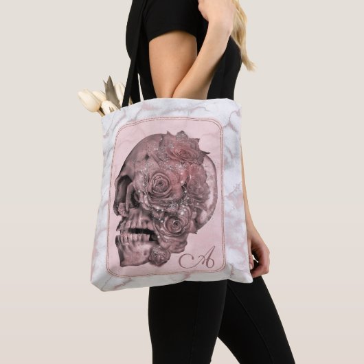 Glam Roze Goud Roze Schedel Marmer Tote Bag (Dichtbij)