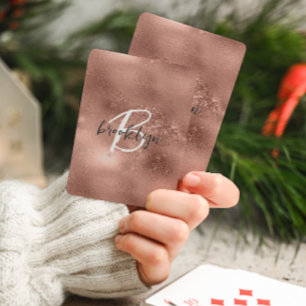 Glam Roze Goud Trendy Script Monogram Pokerkaarten
