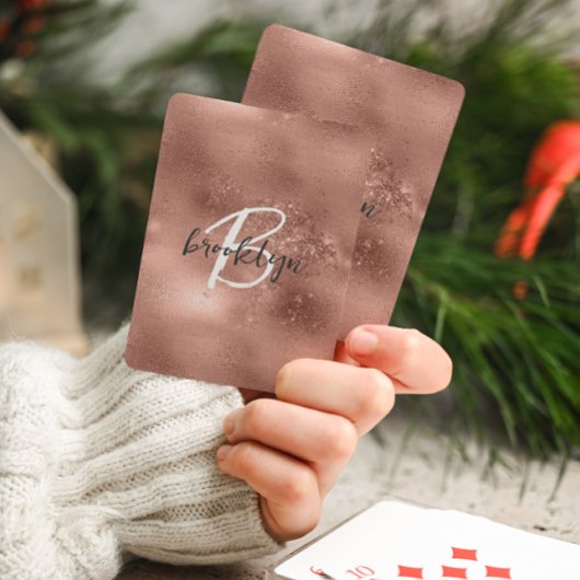 Glam Roze Goud Trendy Script Monogram Pokerkaarten