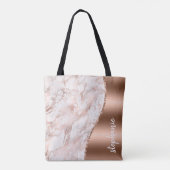 Glam Roze Goud Witte Marmer Metallic Naam Tote Bag (Achterkant)