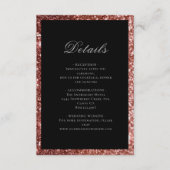 Glam roze goud zwarte glitters trouwdetails informatiekaartje (Voorkant)