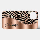 Glam Roze Goud Zwarte Tijgerstrepen Naam Case-Mate iPhone Case (Achterkant (horizontaal))