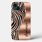 Glam Roze Goud Zwarte Tijgerstrepen Naam Case-Mate iPhone Case (Achterkant)