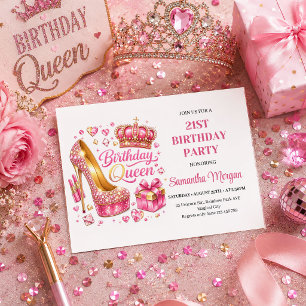 Glam Roze Gouden Confetti Verjaardag Queen Feest U Kaart