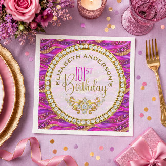 Glam Roze Gouden Edelstenen Strata 101e Verjaardag Servet