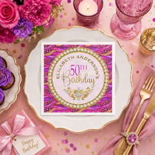 Glam Roze Gouden Edelstenen Strata 50e Verjaardag Servet