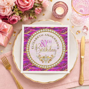 Glam Roze Gouden Edelstenen Strata 80ste Verjaarda Servet