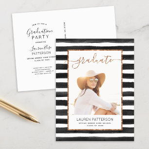 Glam Roze Gouden Foto Afstudeerfeest Uitnodiging Briefkaart
