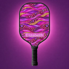 Glam Roze Gouden Gejewelde Strata Gepersonaliseerd Pickleball Paddle