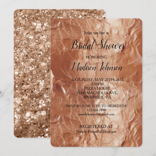 Glam Roze Gouden Glitter Bruiloftsfeest Kaart (Voorkant / Achterkant)