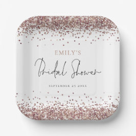 Glam Roze Gouden Glitter Bruiloftsfeest Papieren Bordje