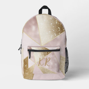 Glam Roze Gouden Glitter Geometrisch Gepersonalise Bedrukte Rugzak