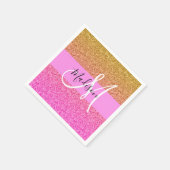 Glam roze & gouden glitter glans verloop monogram servet (Hoek)