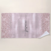 Glam Roze Gouden Glitter Monogram Naam Meisjesacht Strandlaken (Voorkant)