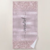 Glam Roze Gouden Glitter Monogram Naam Meisjesacht Strandlaken (Voorkant)