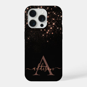 Glam roze gouden glitter sprankelende elegante mon iPhone 15 pro case