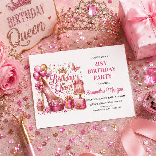 Glam Roze Gouden Glitter Verjaardag Koningin Feest Kaart