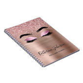 Glam Roze Gouden Glitter Wimpers Beauty Monogram Notitieboek (Rechterzijde)